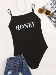 Women's Sports Bodysuit, Spaghetti Strap Slim Fit Cami Bodysuit