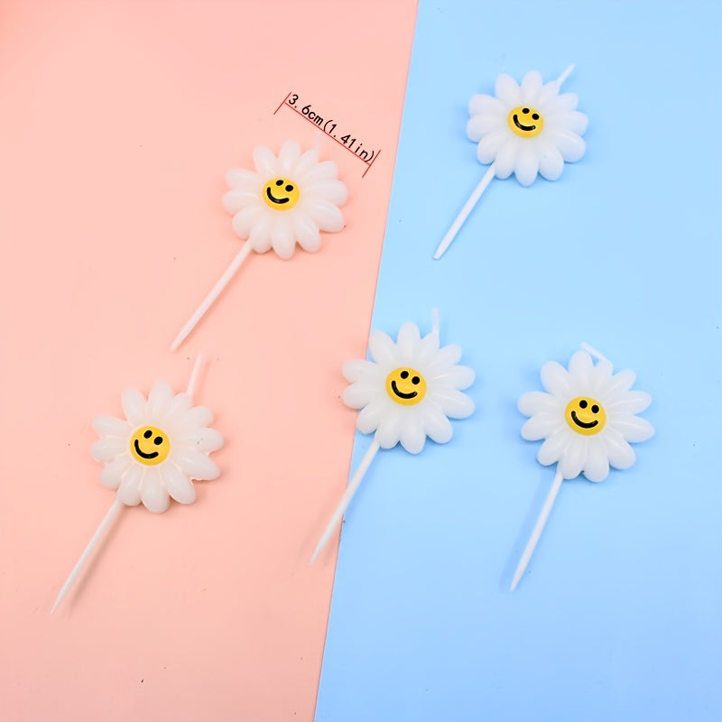 5pcs Daisy Happy Face Sunflower Candle for Birthday Cake Party