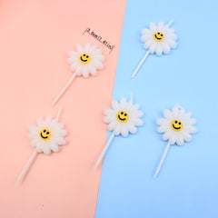 5pcs Daisy Happy Face Sunflower Candle for Birthday Cake Party