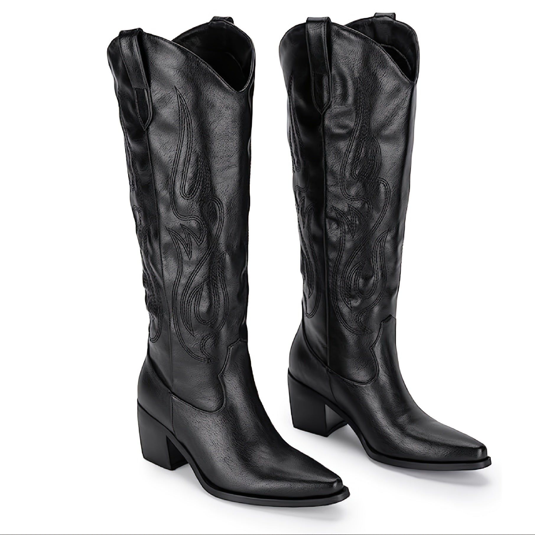 Women's Western Cowboy Boots Chunky Heel Embroidered Wide Calf