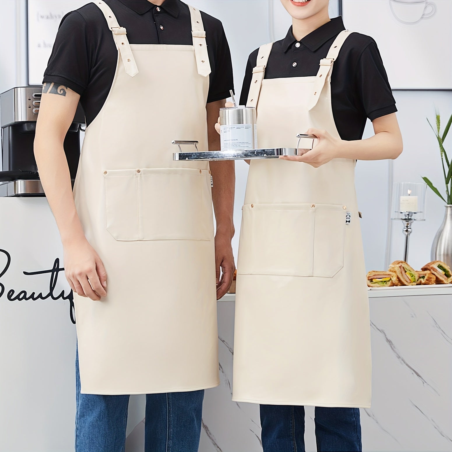 Waterproof Leather Overalls Apron Adjustable Straps Large Pockets