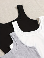Basic Tank Top 3 Pack Sleeveless Women's Casual Square Neck