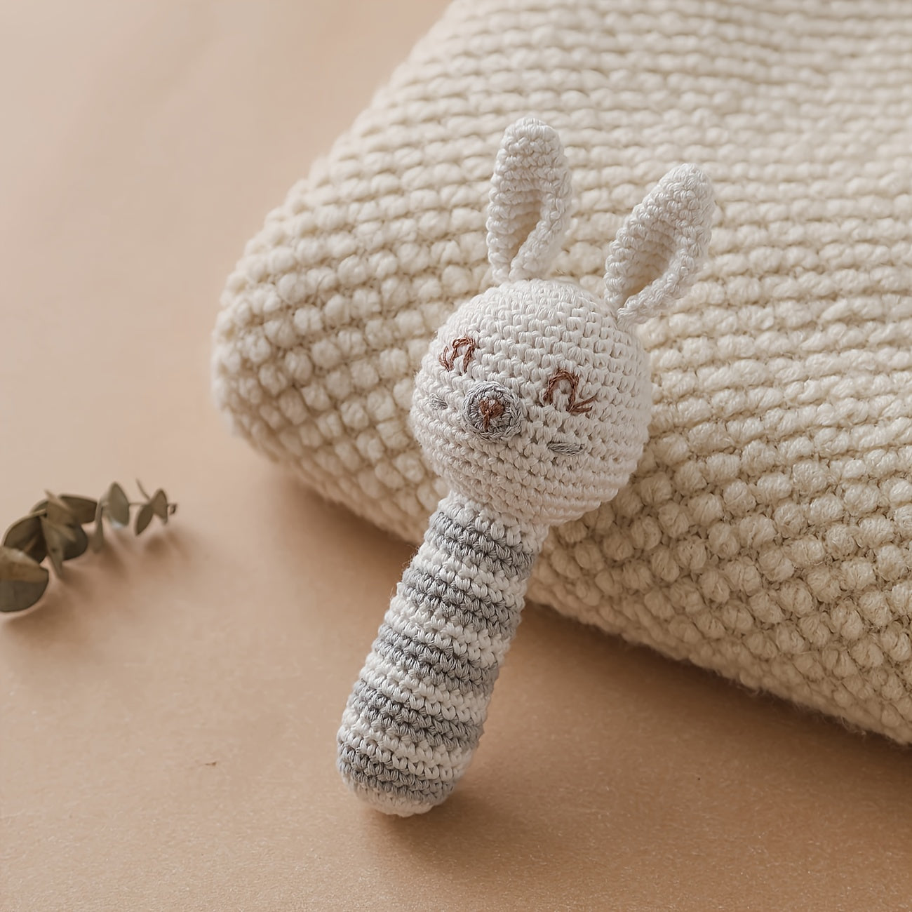 Crochet Rattle Teether Toy Knitted Rabbit Animal Doll with Bell