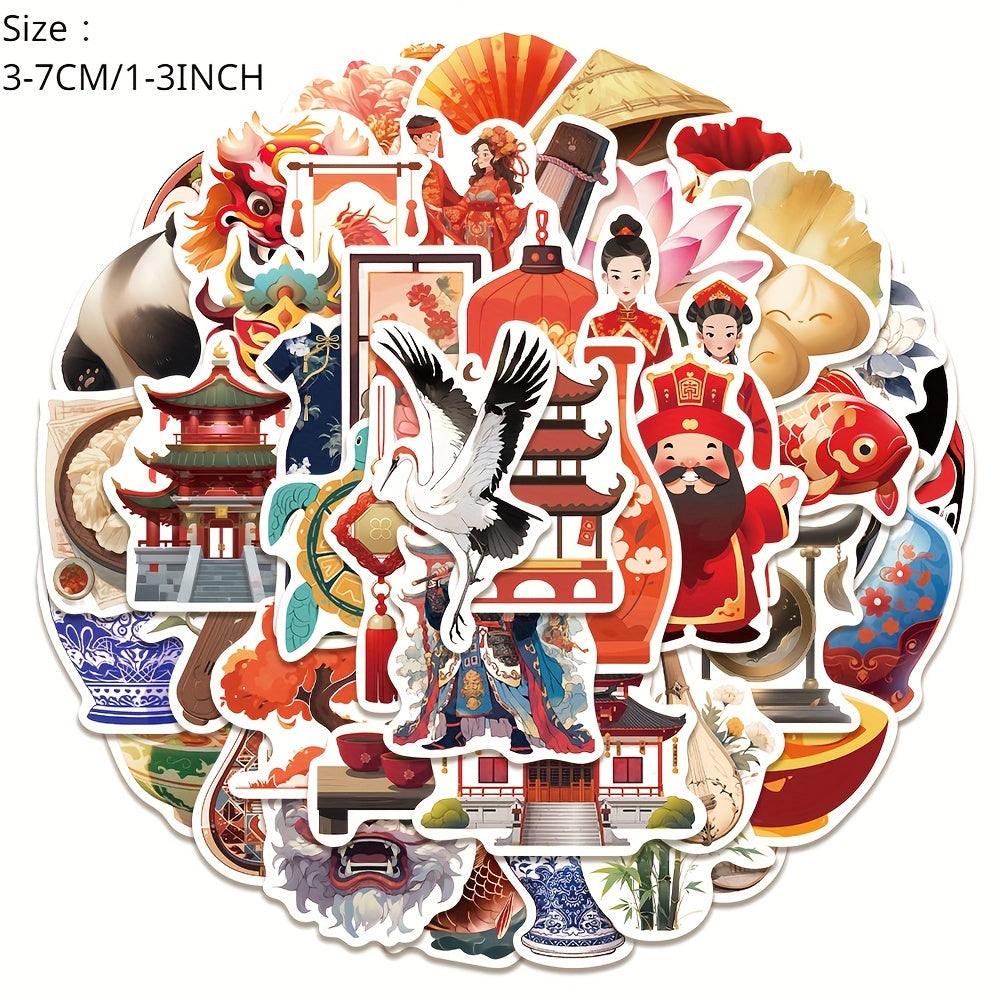 50pcs Waterproof Vinyl Stickers, Chinese Style, Perfect for Adults