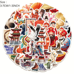50pcs Waterproof Vinyl Stickers, Chinese Style, Perfect for Adults
