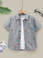 Dinosaur Graphic Print Boys Casual Short Sleeve Shirt