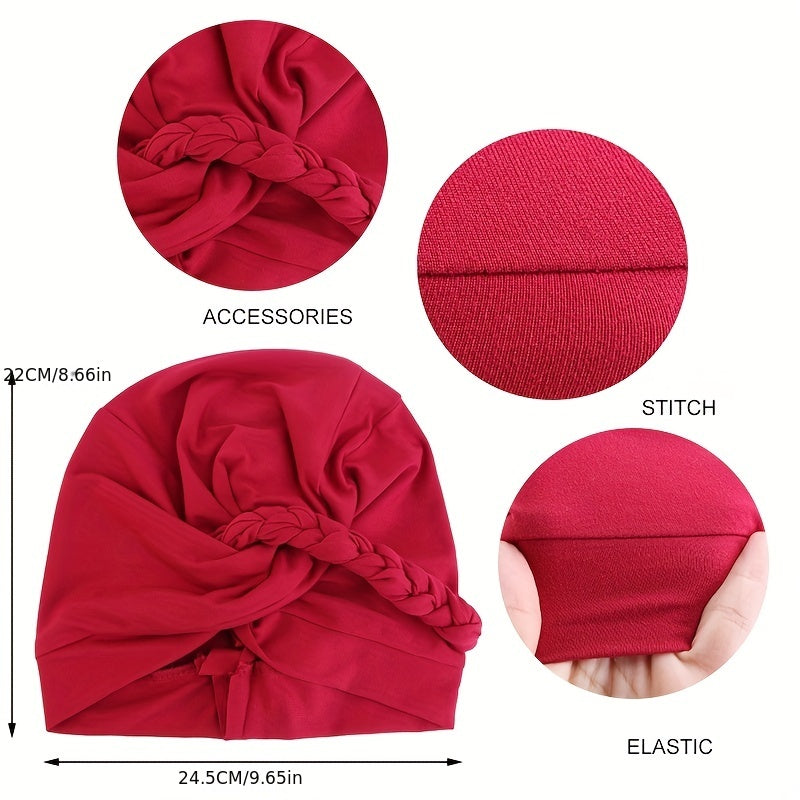 Solid Braided Turban Elastic Chemo Cap Hijab Bonnet Headwear Beanie Cap