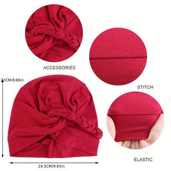 Solid Braided Turban Elastic Chemo Cap Hijab Bonnet Headwear Beanie Cap