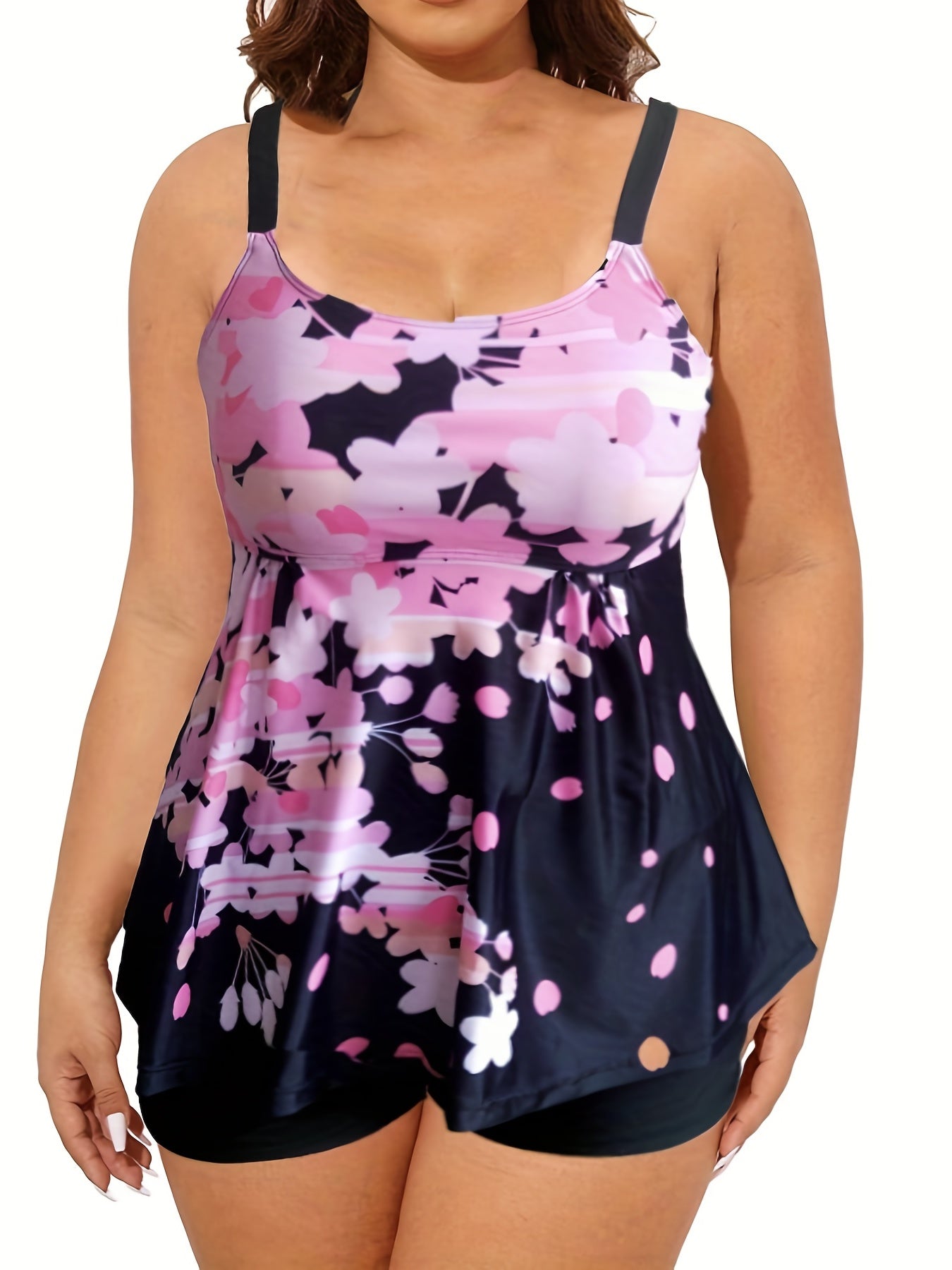 Floral Print Tankini Set Plus Size Two Piece