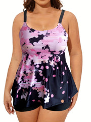 Floral Print Tankini Set Plus Size Two Piece