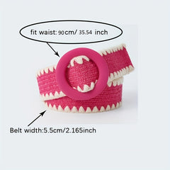 Candy Woven Belt Round Buckle Dress Belt Stylish Casual Straw Waist Belts