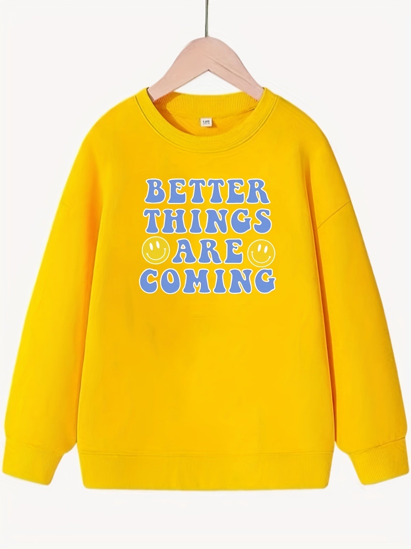 Smile Pattern Round Neck Sweatshirt For Girls