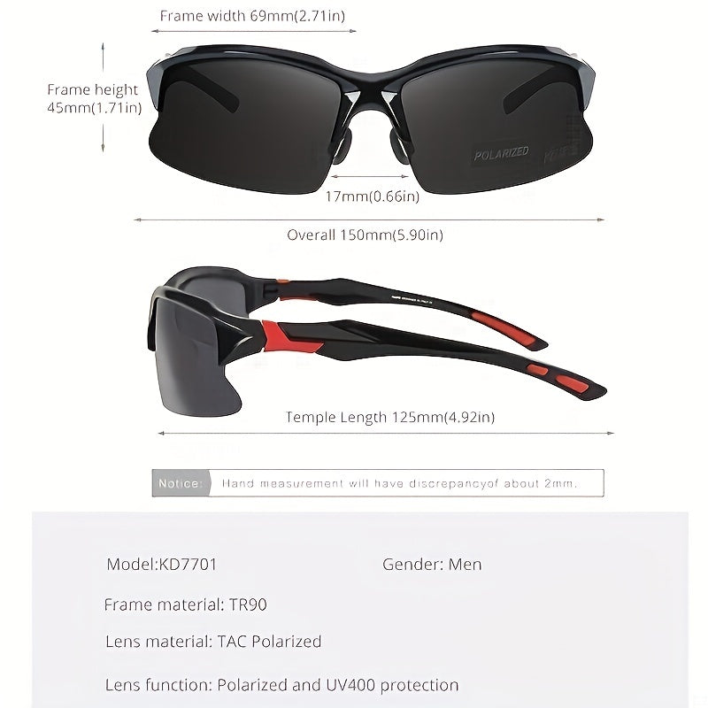 Men's Polarized Sports Sunglasses UV400 Glasses Metal Nose Pad Support