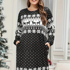 Christmas Nightdress Women's Elk & Snowflake Print Tee Sleep Dress