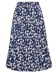 Boho High Waist Floral Print Pleated Skirt