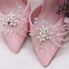 Rice Bead Flower Shoe Clips for Brides Shoes Heels Boots