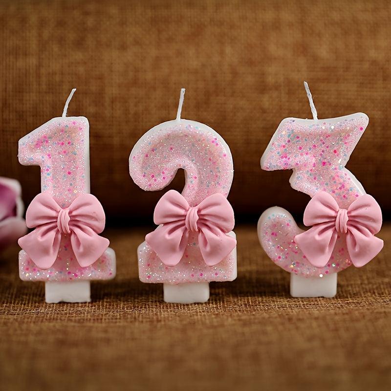 10pcs Number Candles Bow Cake Decoration For Birthday Wedding Anniversary Party
