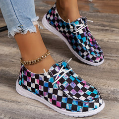 Women's Colorful Plaid Walking Shoes Lightweight Low Top Sport Skate Shoes