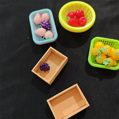 2pcs Mini Wooden Fruit Basket Models for Dollhouse Decoration