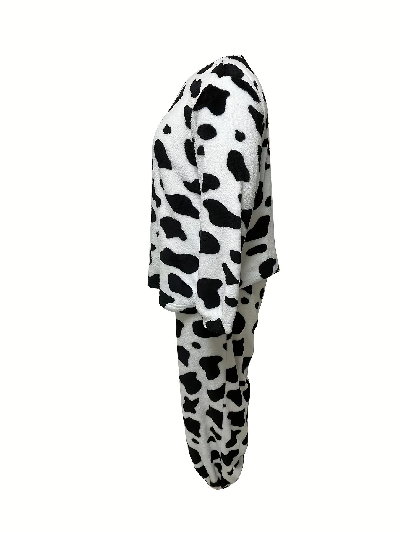 Cow Pattern Flannel Top & Shorts Two Piece Set