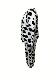 Cow Pattern Flannel Top & Shorts Two Piece Set