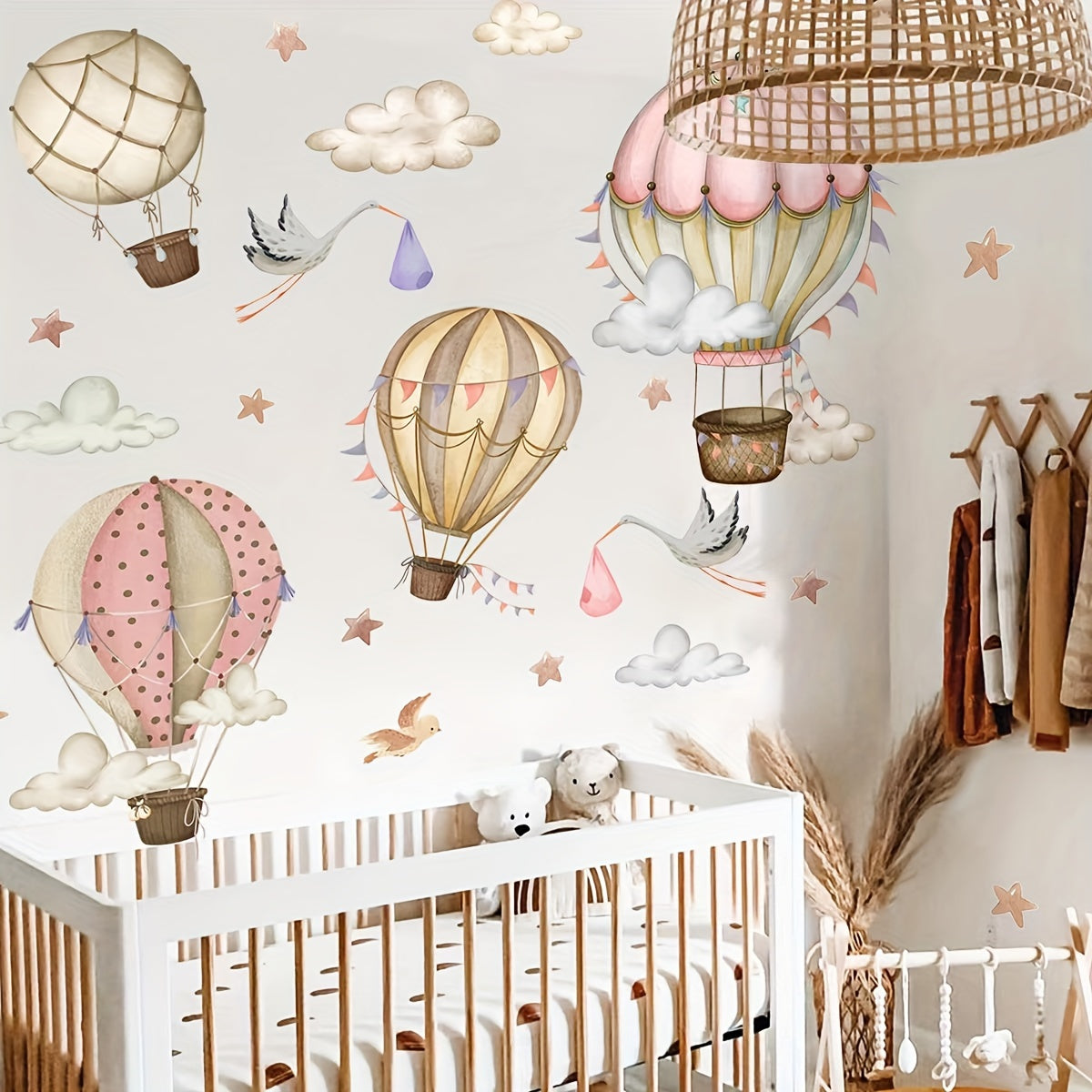 2pcs Hot Air Balloon Cloud Wall Decals Self Adhesive Wall Stickers