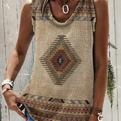 Geo Print Crew Neck Tank Top Women's Sleeveless Summer Top