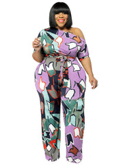 Graphic Print One Off Shoulder Jumpsuit