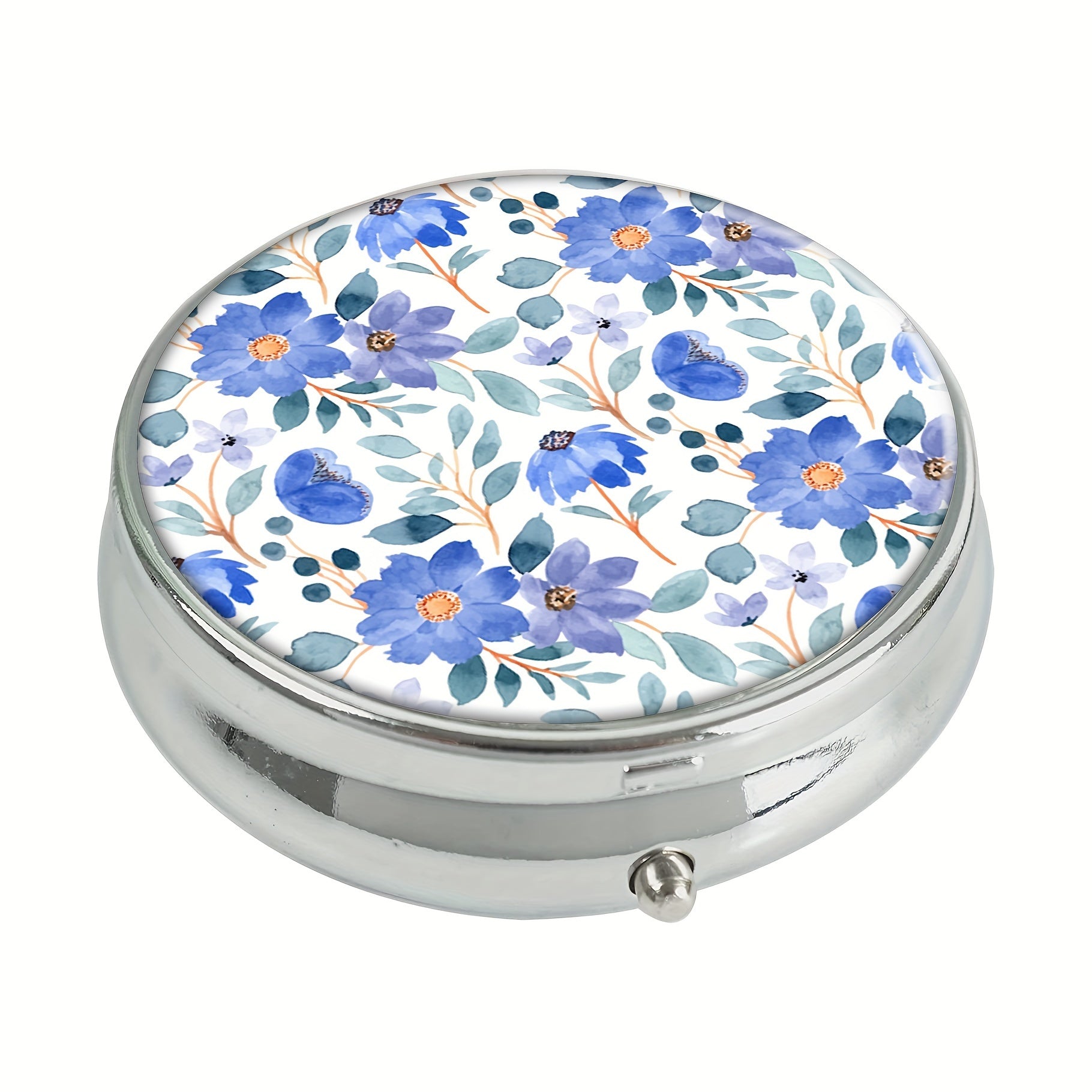 Floral Round Pill Box 3 Compartments Portable Medicine Organizer
