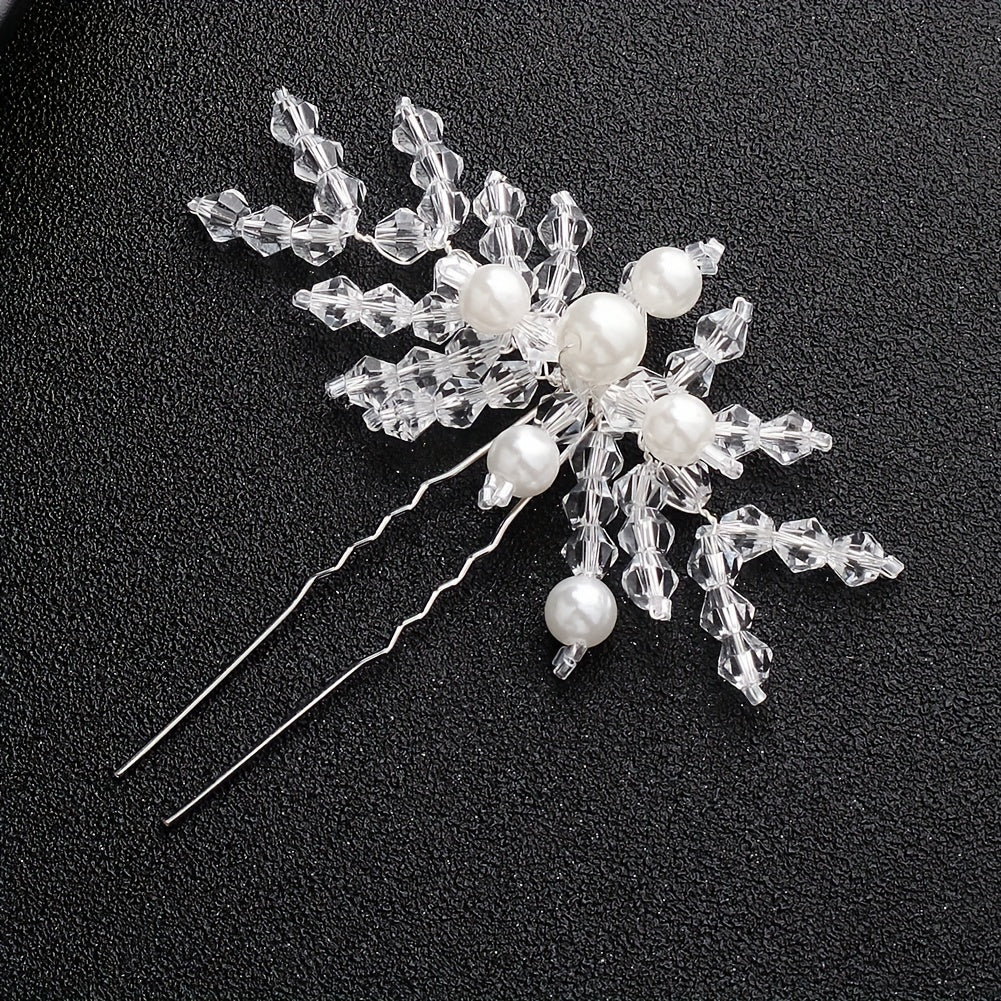 Bridal Hairpin Rhinestone Leaves Faux Pearl Wedding Hair Accessories