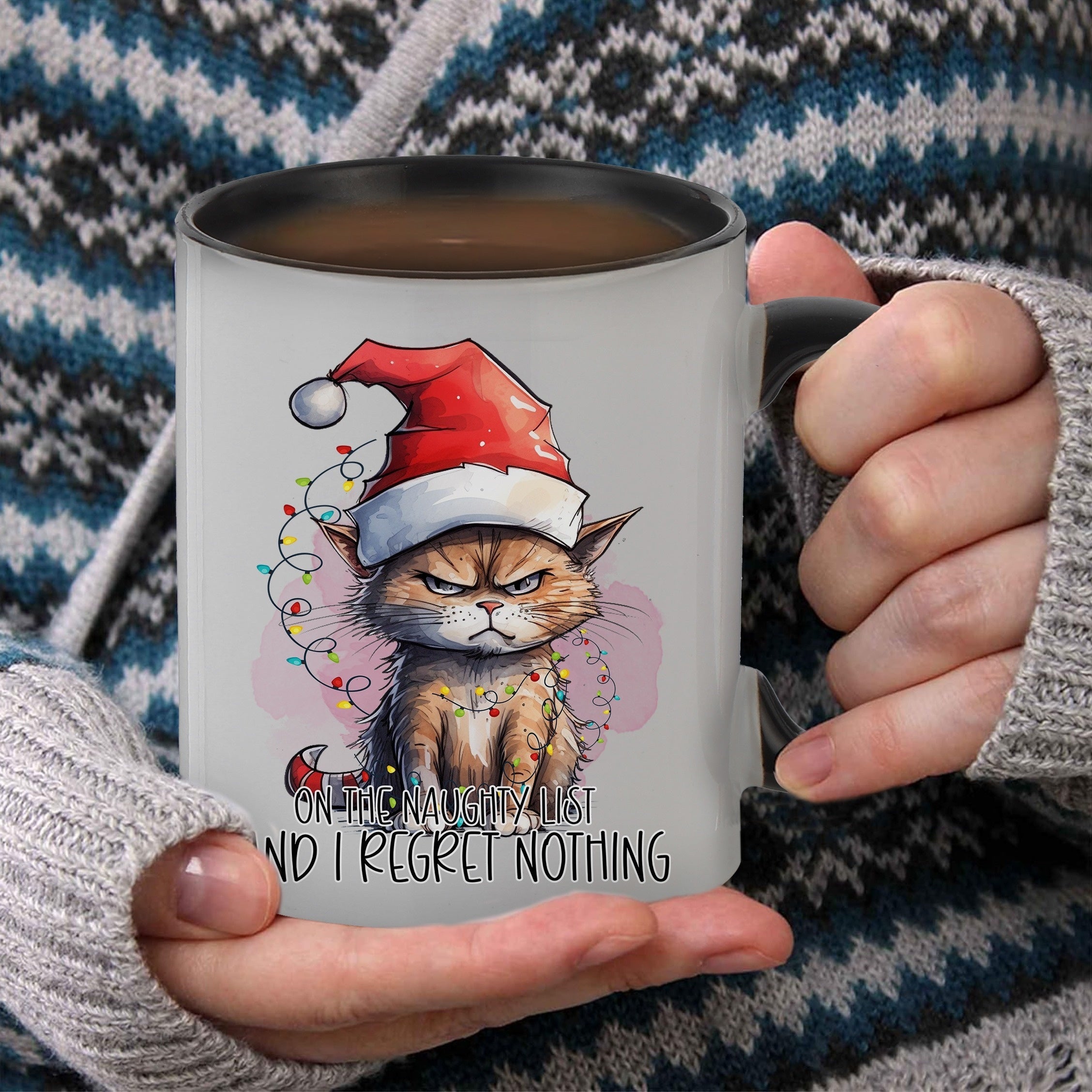 Christmas Cat Printed Coffee Mug 11oz - Ceramic Water Cup Christmas Gift