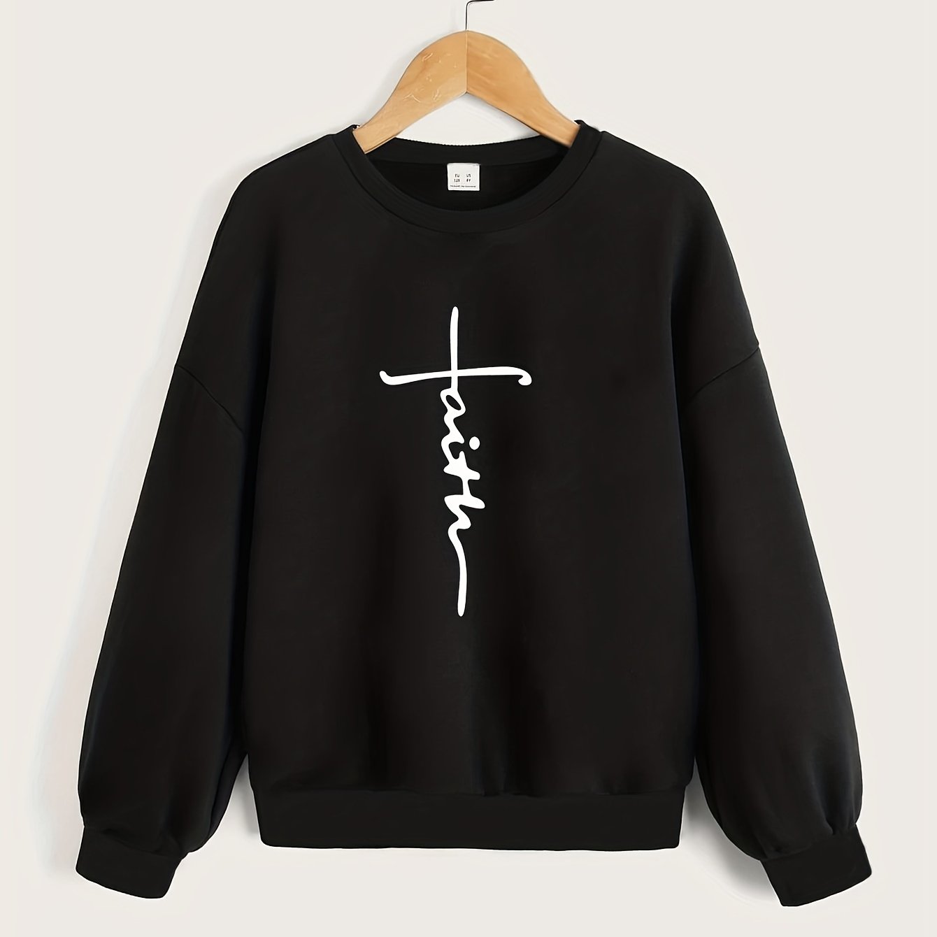 Girls' Top 'Faith' Letter Print Crew Neck Sweatshirt