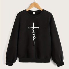 Girls' Top 'Faith' Letter Print Crew Neck Sweatshirt