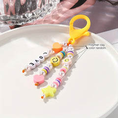 Letter Bead Ornament Keychain Bag Car Key Pendant Decor