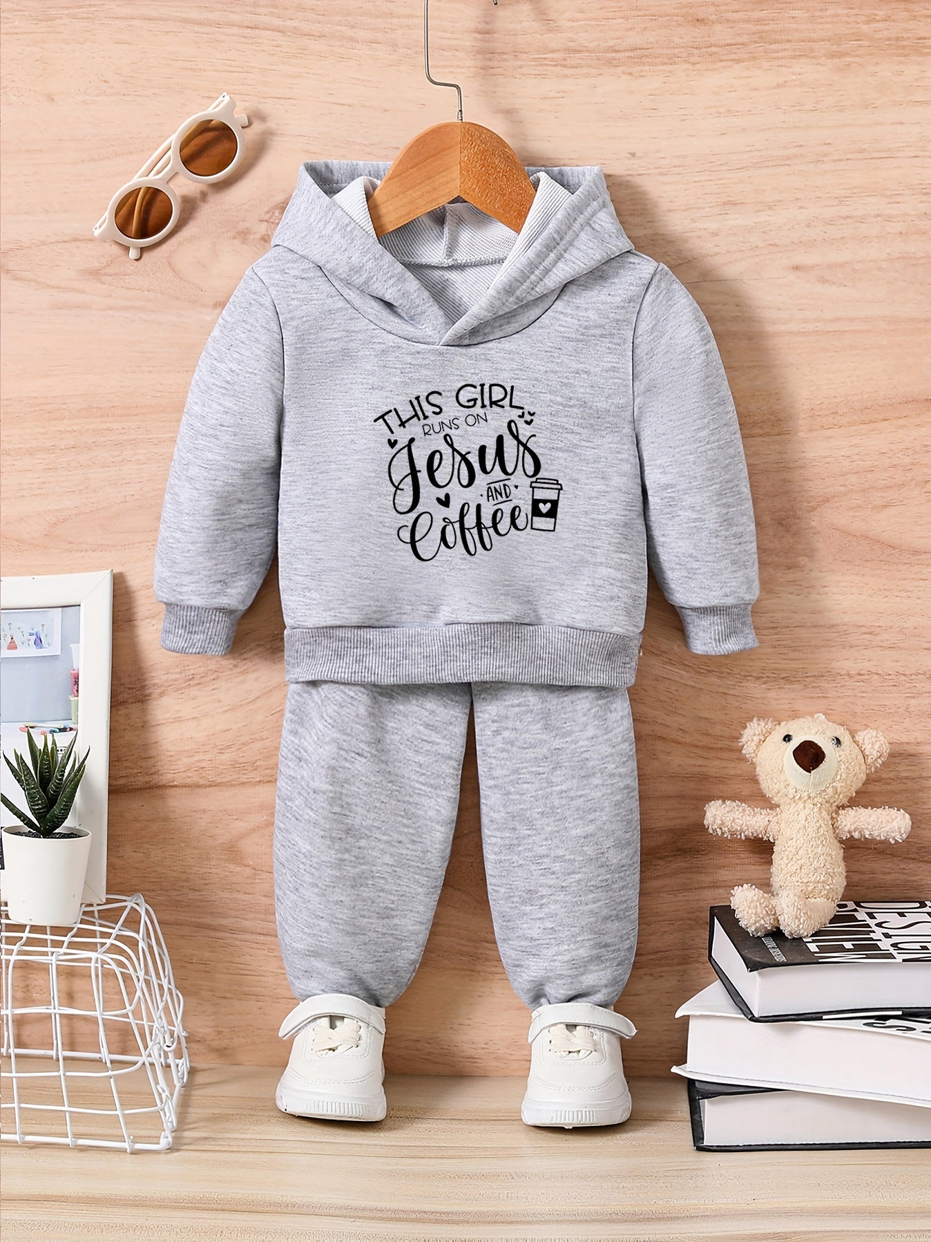 Toddler Baby Sweatshirt Set - THIS GIRL RUNS ON JESUS & COFFEE