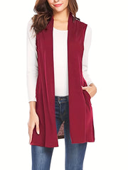 Sleeveless Open Front Vest With Pockets
