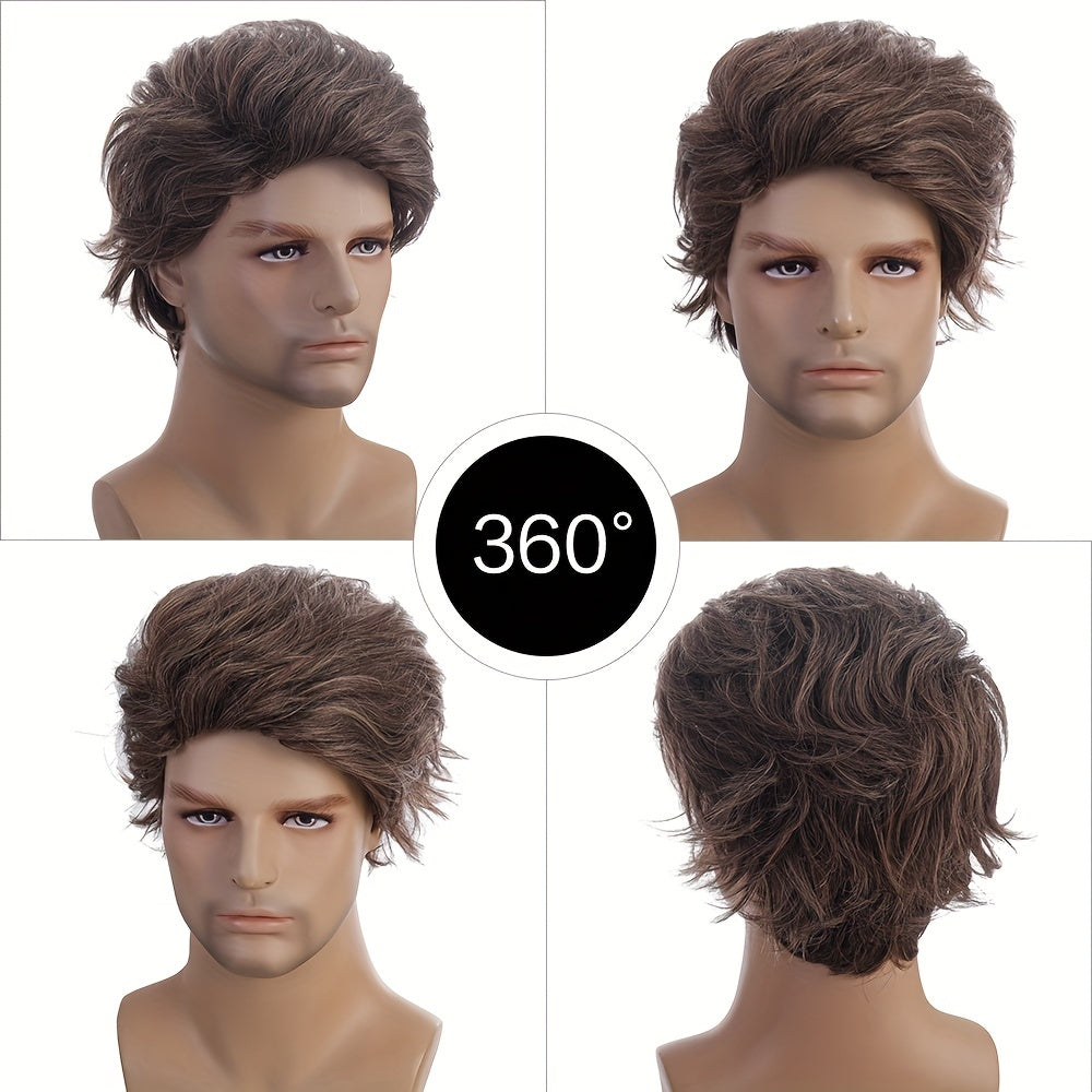Men's Brown Short Curly Hair Wig for Daily Wear & Parties
