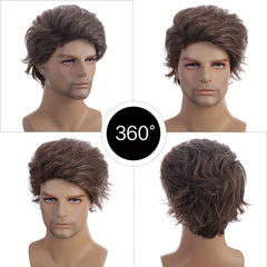 Men's Brown Short Curly Hair Wig for Daily Wear & Parties