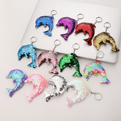 12pcs Glitter Dolphin Keychains Cartoon Bag Keyring Charm Accessories