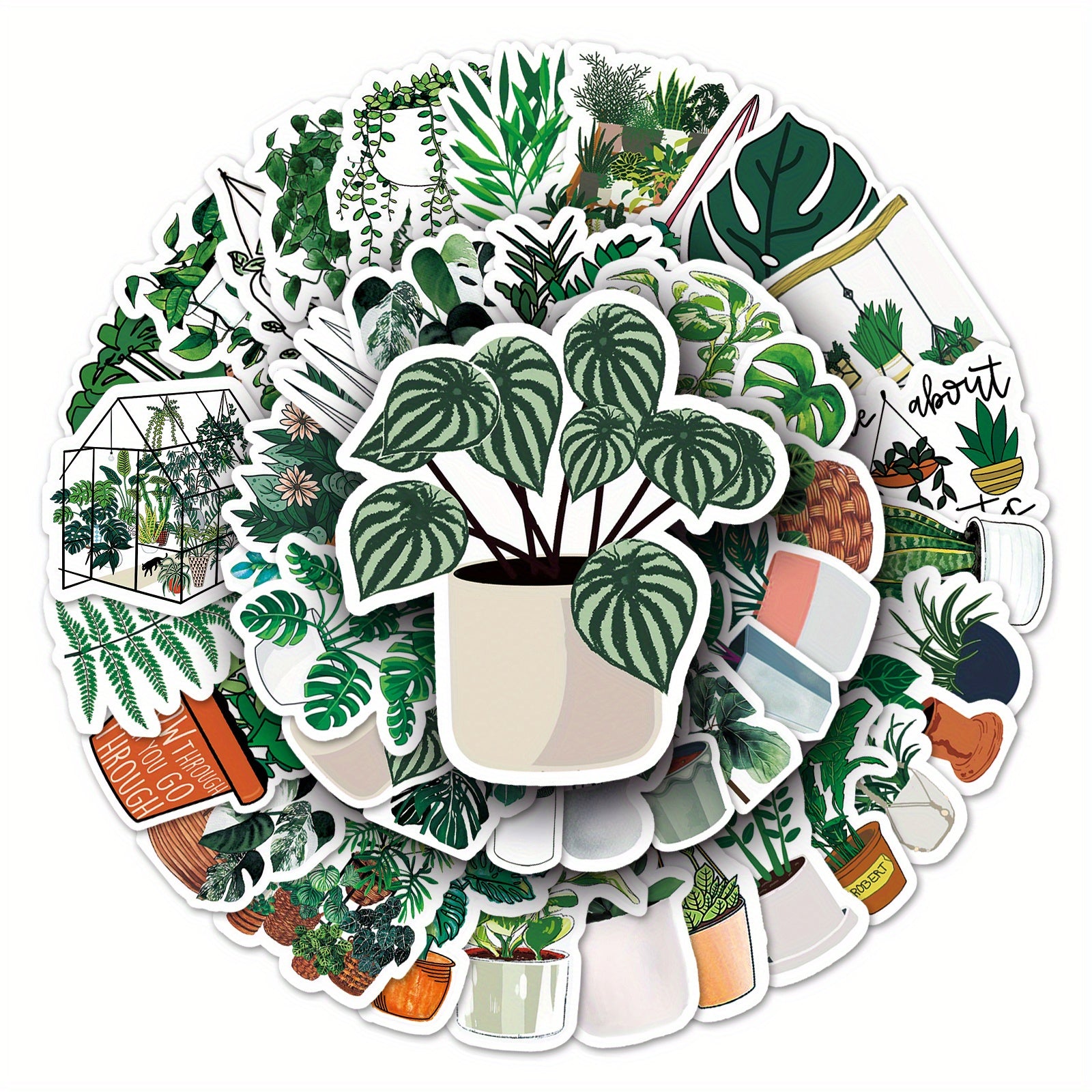 50pcs Cartoon Green Plants Plant Stickers DIY Laptop Stationery Box Waterproof
