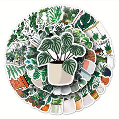 50pcs Cartoon Green Plants Plant Stickers DIY Laptop Stationery Box Waterproof