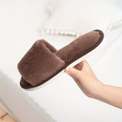 Women's Plush Open Toe Slippers Cozy Fuzzy Bedroom Shoes