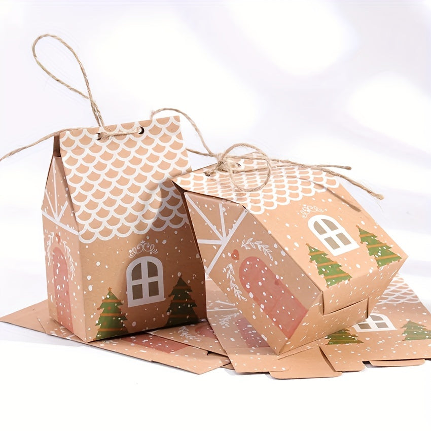 House Shape Christmas Paper Boxes Candy Gift Boxes Food Cookie Packing Bag