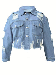 Ripped Button Up Denim Jacket