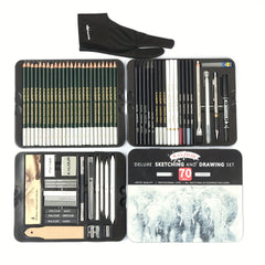 70pcs Sketch Drawing Pencils Kit Tin Box Charcoal Drawing Glove Pro Art Supplies