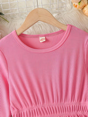 Kid Girls Stretch Rib Knit Long Sleeve Tunic Dress for Party Daily Casual Dress