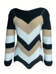 Hollow Block Knit Sweater Long Sleeve Women's Clothing