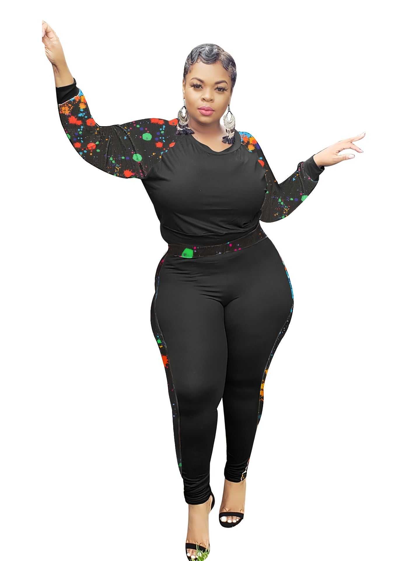 Tie Dye Shirt & Pants Set Women's Casual Stretchy Outfit