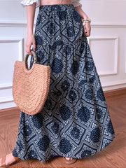 Boho Paisley Scarf Print Maxi Skirt High Waist Women's Clothing