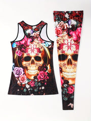 Butterfly Print 2pc Set Crew Neck Tank Top & Leggings Outfit Women's Clothing